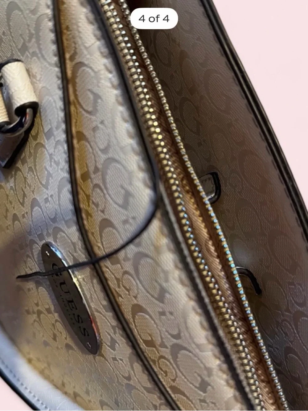 GUESS Cream Dome Satchel with Signature Logo Plaque
